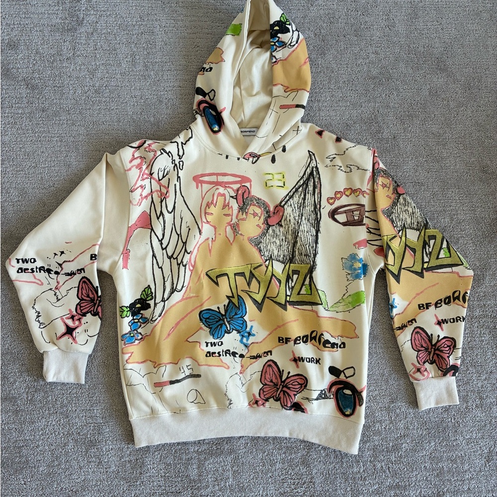 BF.BORFEND Cream Multi Color Graphic Hoodie